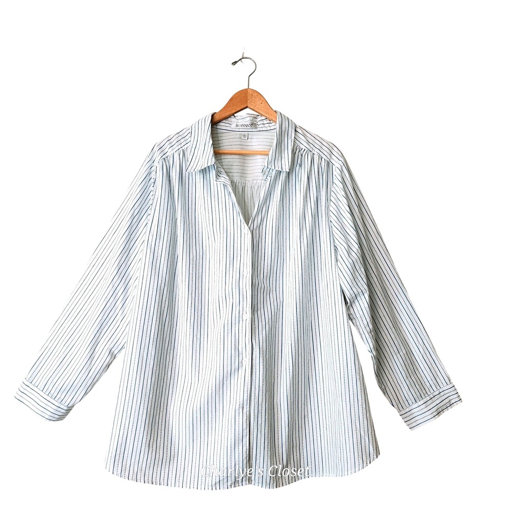 Roaman's Button Up Shirt 2X.Striped Long Sleeve Collared Classic Elevated Casual